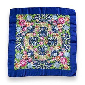 Blue Edges Pink Floral Vintage Scarf 26" x 26” Women Square Unisex Scarve Azul